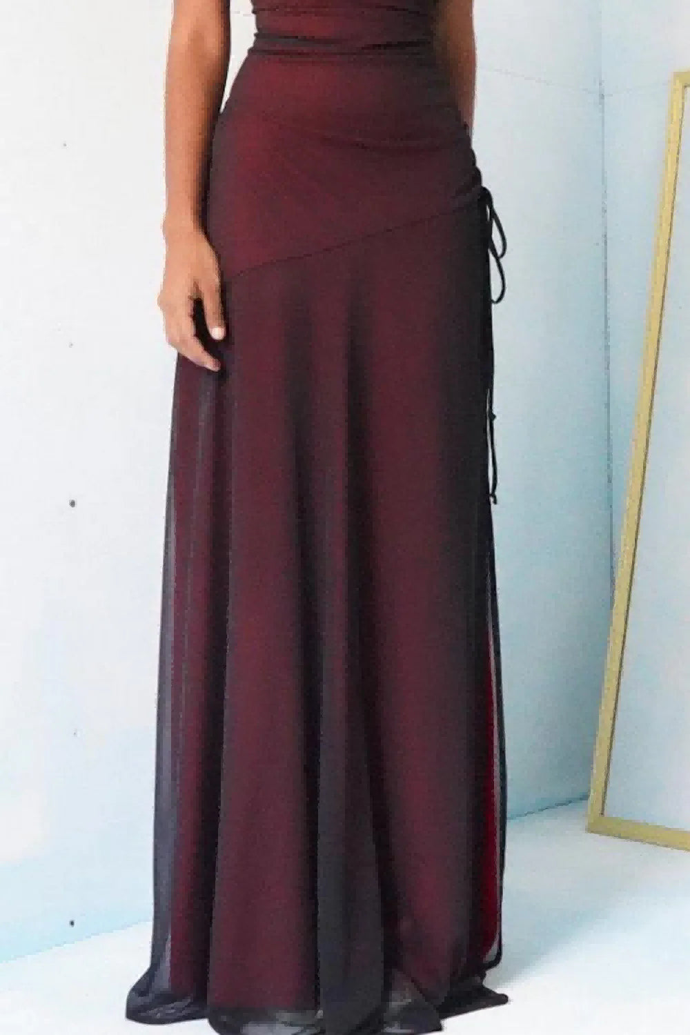 Simple Sheath Spaghetti Straps Burgundy Long Prom Dress With Split Front AD149