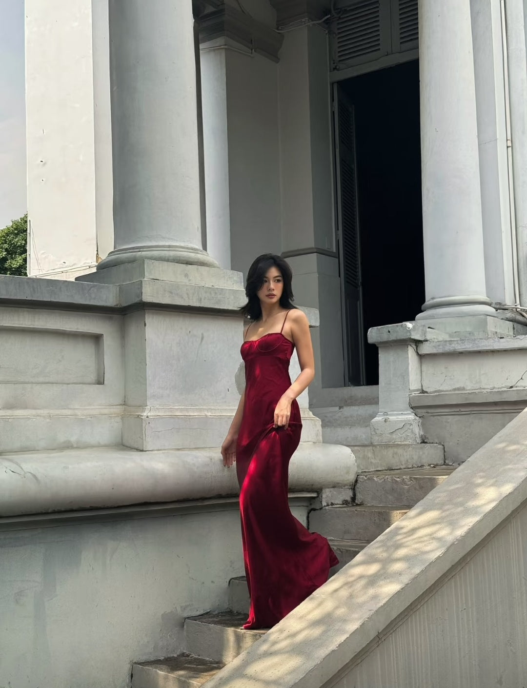 Elegant White Spaghetti Straps Satin Mermaid Long Prom Dress AD1492