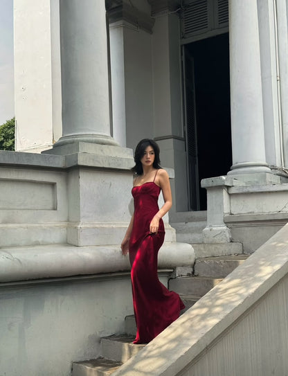 Elegant White Spaghetti Straps Satin Mermaid Long Prom Dress AD1492