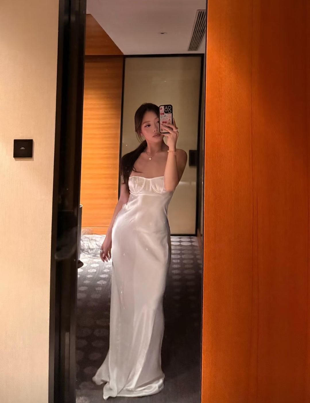 Elegant White Spaghetti Straps Satin Mermaid Long Prom Dress AD1492