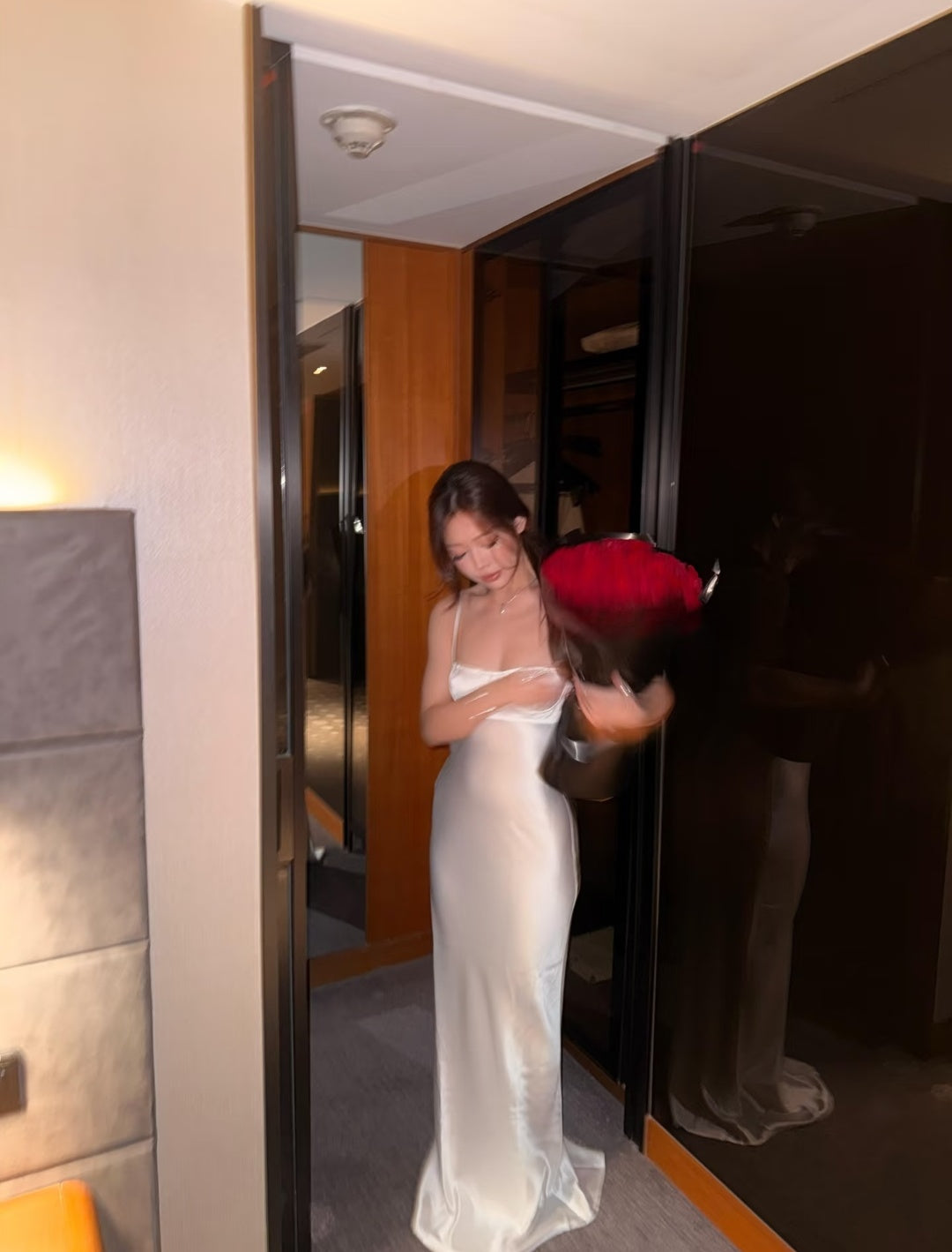 Elegant White Spaghetti Straps Satin Mermaid Long Prom Dress AD1492