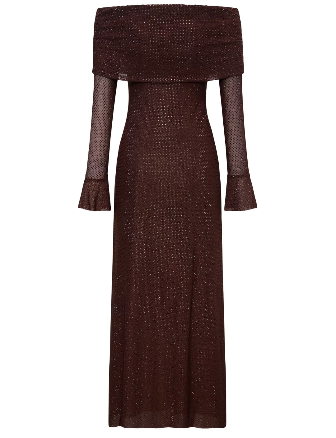 Stunning Brown Off Shoulder Long Sleeve Glitter Bodycon Long Prom Dress AD1495