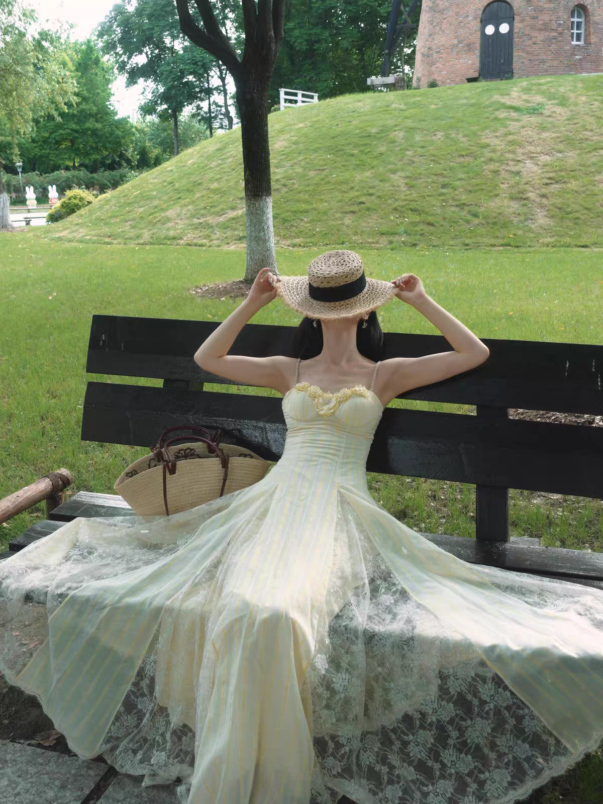 Dreamy Pale Yellow Spaghetti Straps 3D Floral Lace A Line Long Prom Dress AD1513