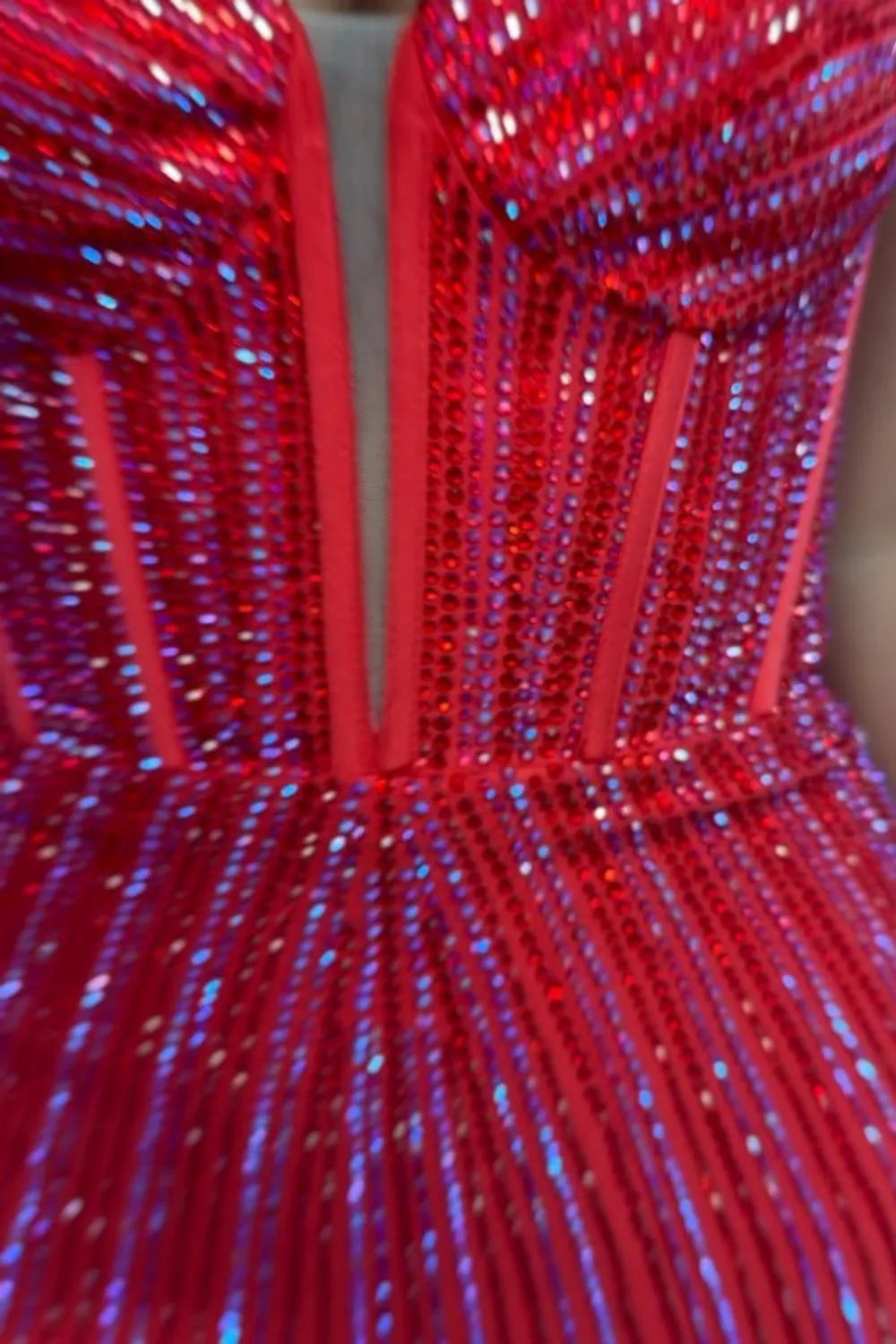 Sparkly Mermaid Spaghetti Straps Red Long Beaded Prom Dress With Beading Slit AD152