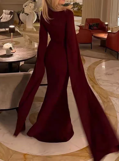 Sleek Black Cape Collar Sleeve Mermaid Long Prom Dress Birthday Dress AD1521