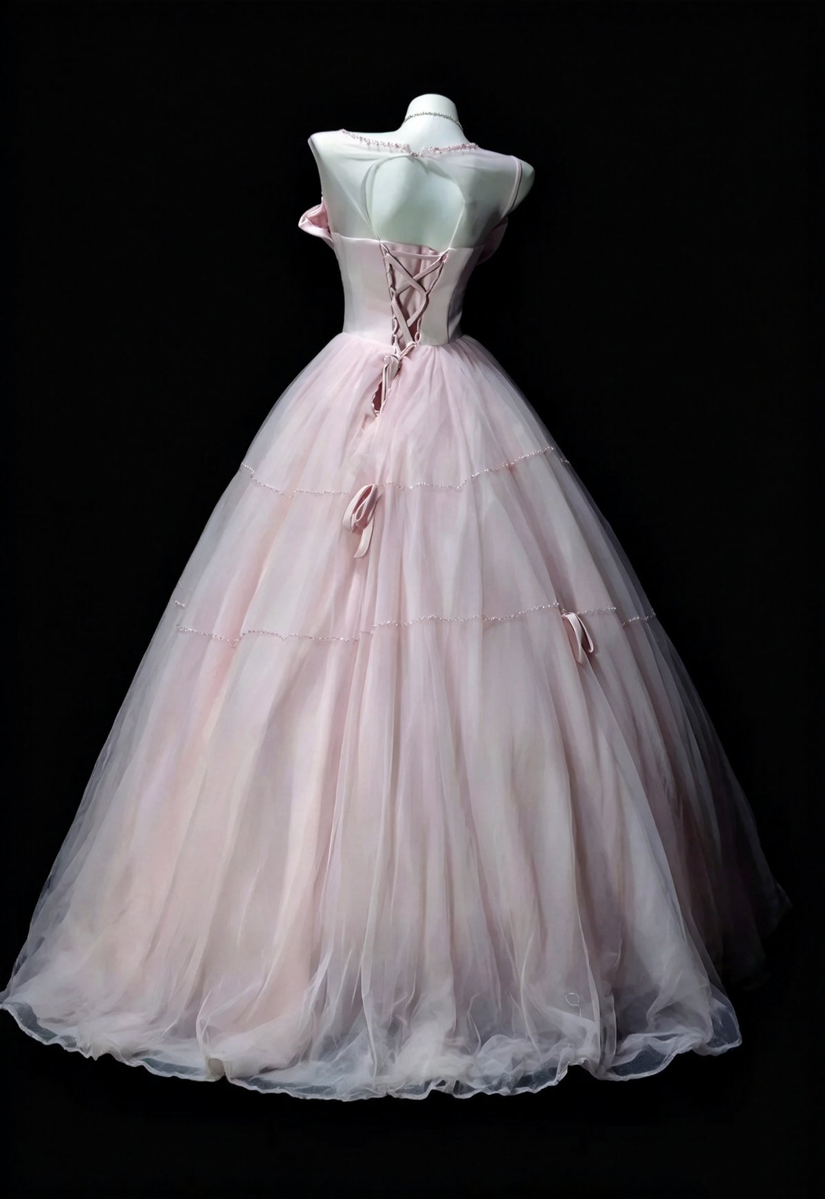 Gorgeous Pink Sheer Scoop Neck Applique Bow A Line Long Prom Dress Birthday Dress AD1528