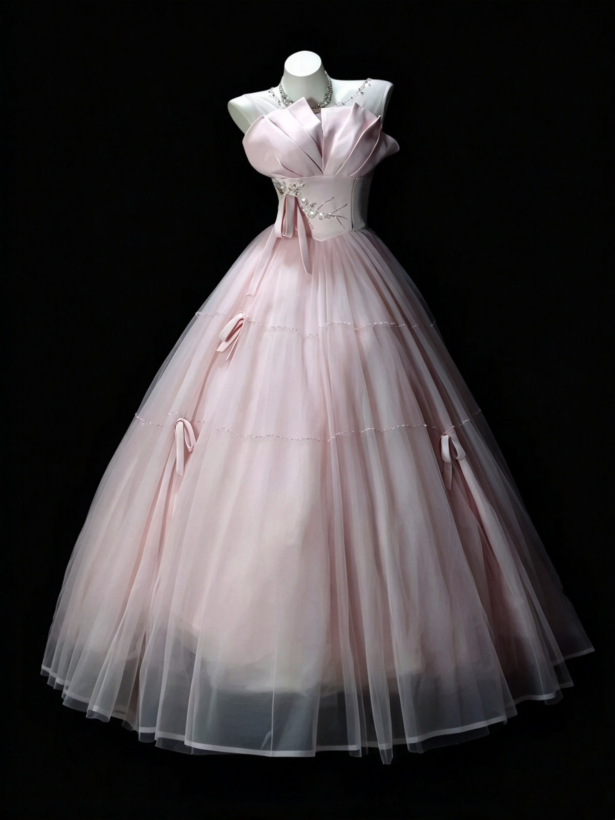 Gorgeous Pink Sheer Scoop Neck Applique Bow A Line Long Prom Dress Birthday Dress AD1528