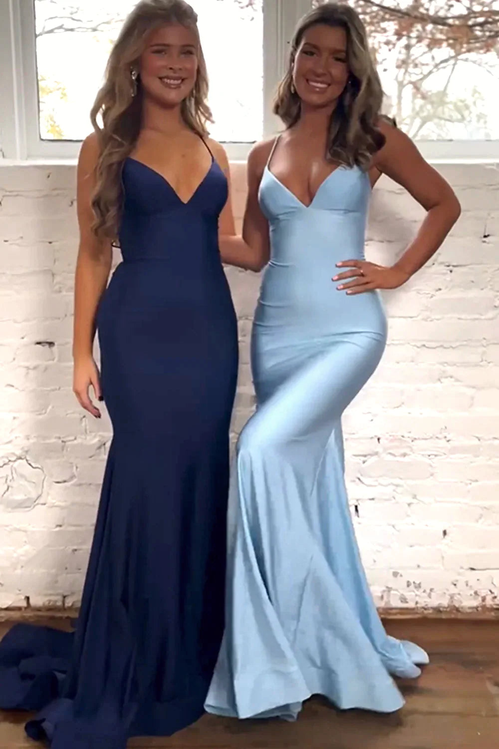 Mermaid Style Satin Prom Dress With Slim Spaghetti Straps And Open Lace-Up Back AD153