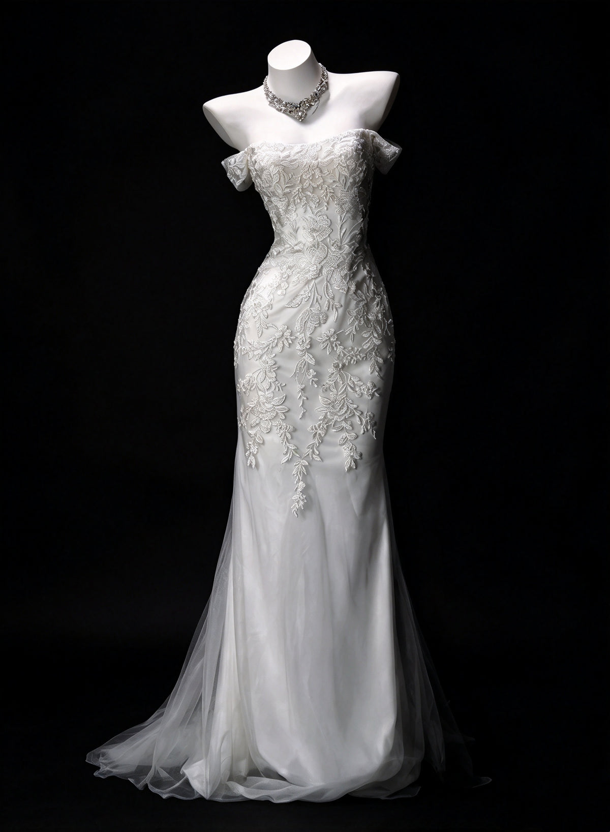 Elegant White Off Shoulder Lace Floral Appliques Mermaid Long Prom Dress Birthday Dress AD1535