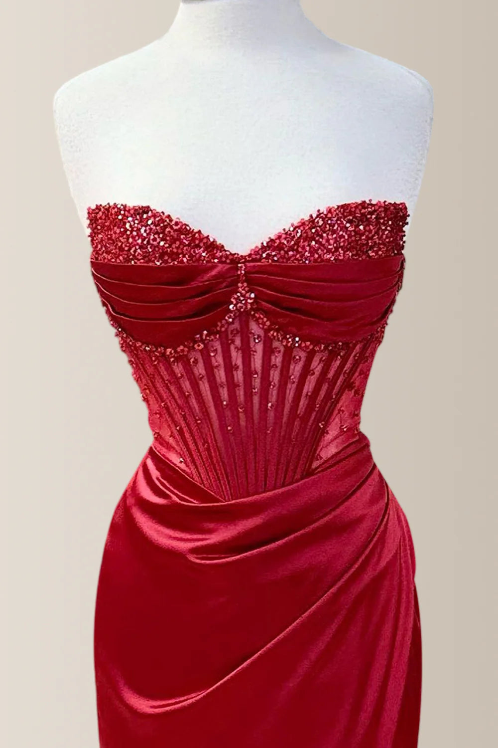 Elegant Dusty Blue Strapless Long Mermaid Satin Prom Dress With Beading AD154