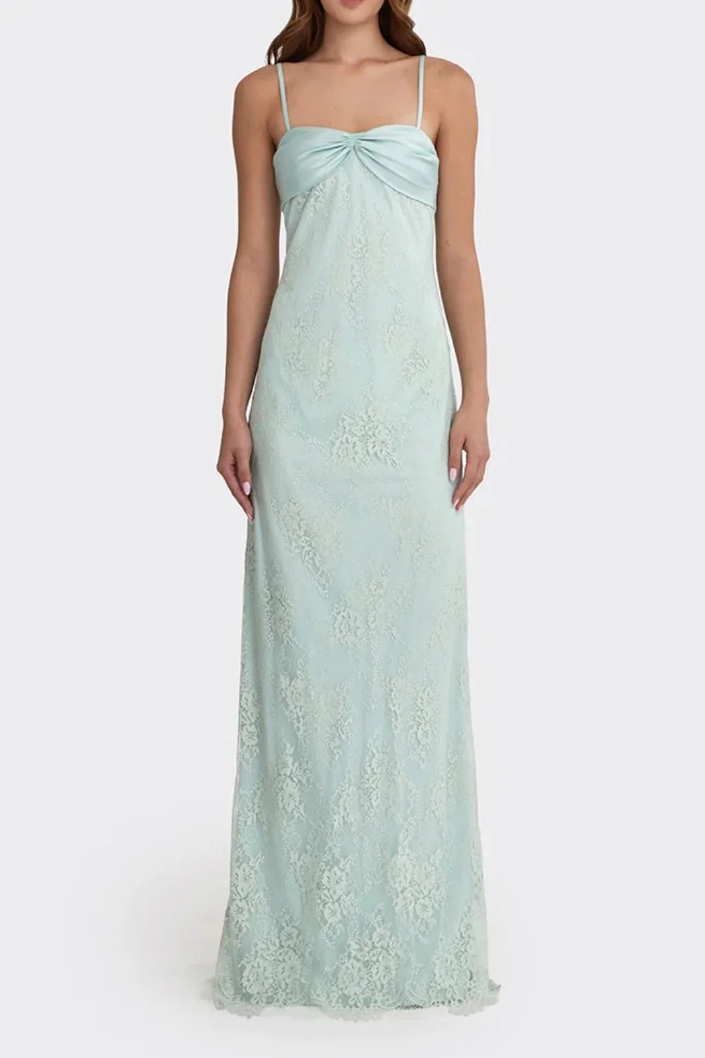 Romantic Blush Pink Lace Spaghetti Straps Prom Dress With Ruched Bodice AD156