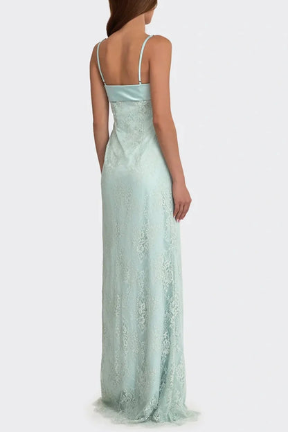 Romantic Blush Pink Lace Spaghetti Straps Prom Dress With Ruched Bodice AD156