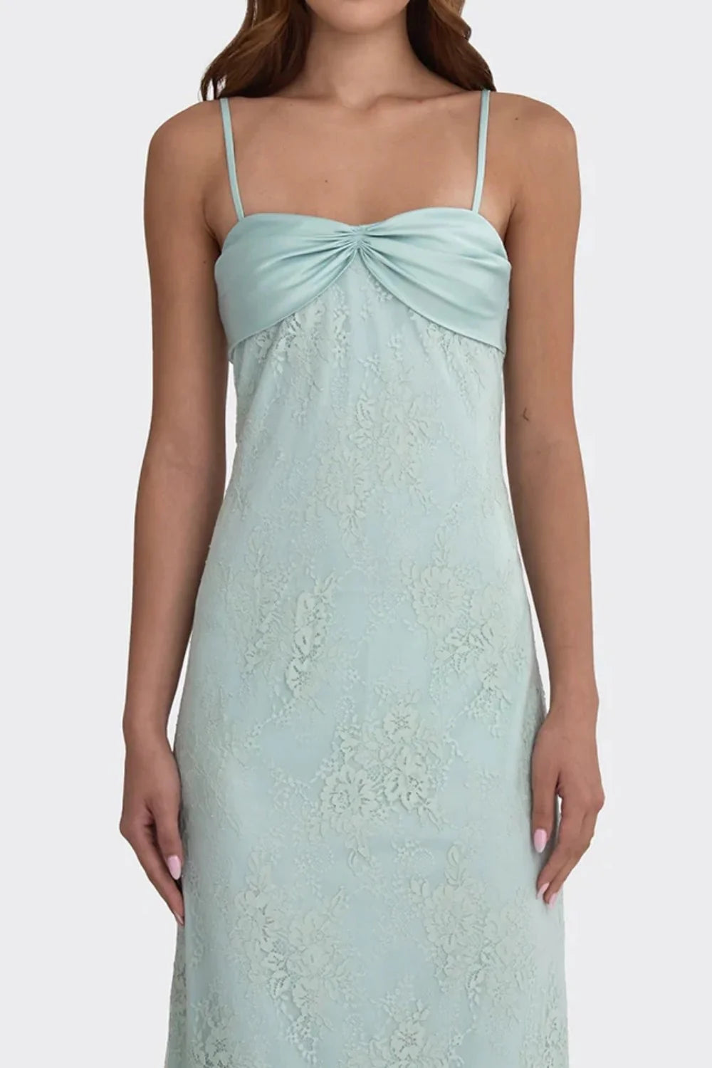 Romantic Blush Pink Lace Spaghetti Straps Prom Dress With Ruched Bodice AD156