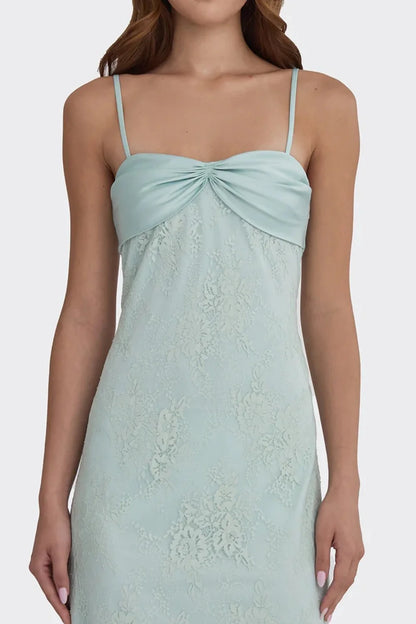 Romantic Blush Pink Lace Spaghetti Straps Prom Dress With Ruched Bodice AD156