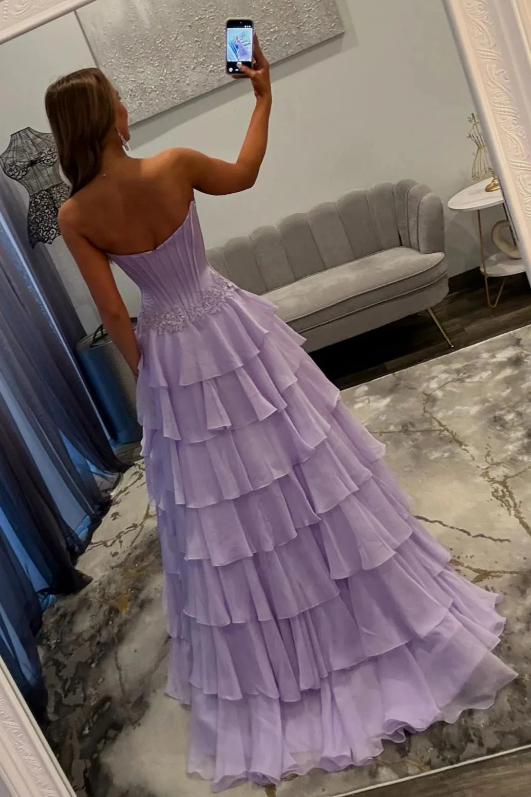 Lovely Sweetheart A-Line Corset Ruffle Prom Dress With High Slit And Appliques AD157