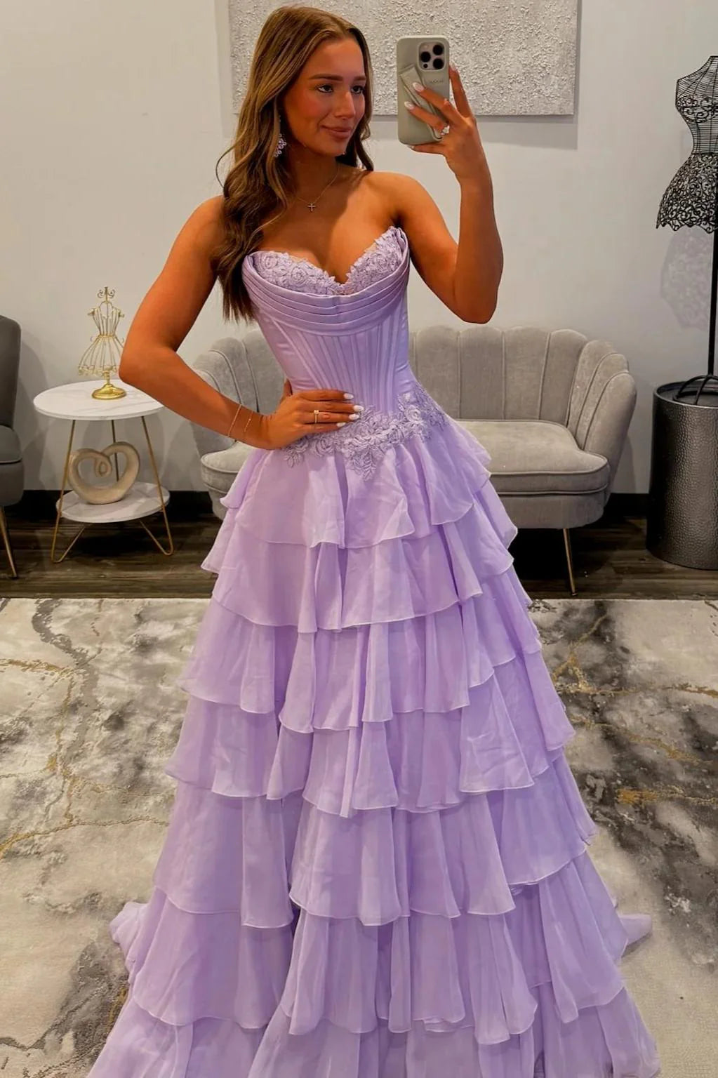 Lovely Sweetheart A-Line Corset Ruffle Prom Dress With High Slit And Appliques AD157