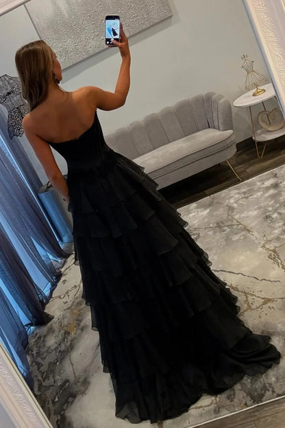 Lovely Sweetheart A-Line Corset Ruffle Prom Dress With High Slit And Appliques AD157