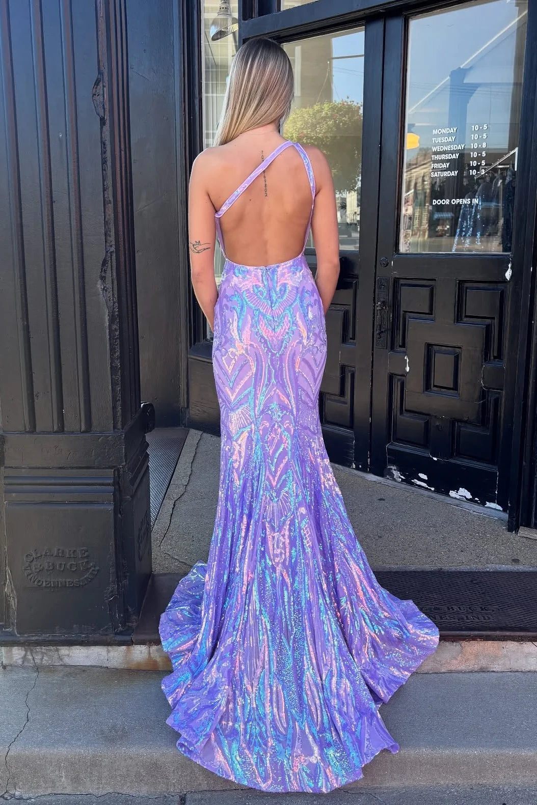 Stunning Mermaid One Shoulder Purple Sequins Long Party Dress With Keyhole AD165