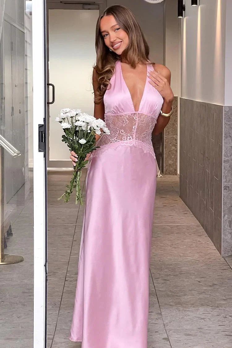 Charming Mermaid Deep V Neck Light Blue Long Prom Dress With Lace AD167