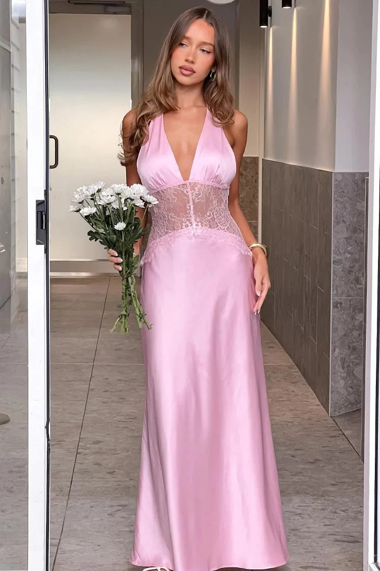 Charming Mermaid Deep V Neck Light Blue Long Prom Dress With Lace AD167