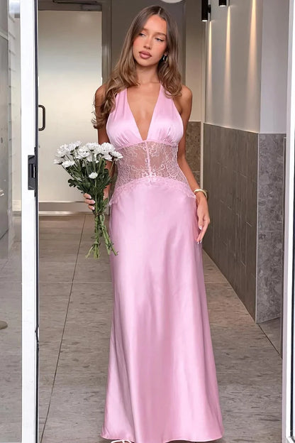 Charming Mermaid Deep V Neck Light Blue Long Prom Dress With Lace AD167