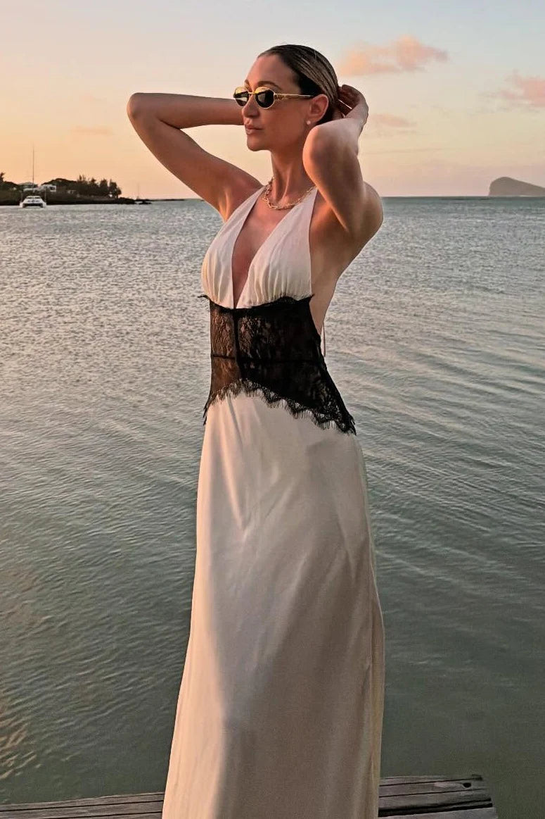 Charming Mermaid Deep V Neck Light Blue Long Prom Dress With Lace AD167