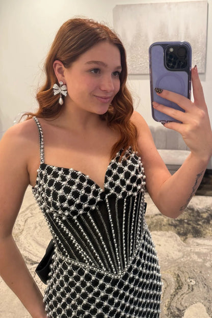 Luxurious Mermaid Spaghetti Straps Blue Corset Prom Dress With Pearls AD182