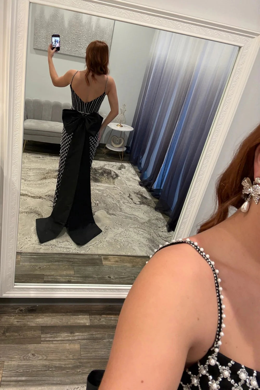 Luxurious Mermaid Spaghetti Straps Blue Corset Prom Dress With Pearls AD182