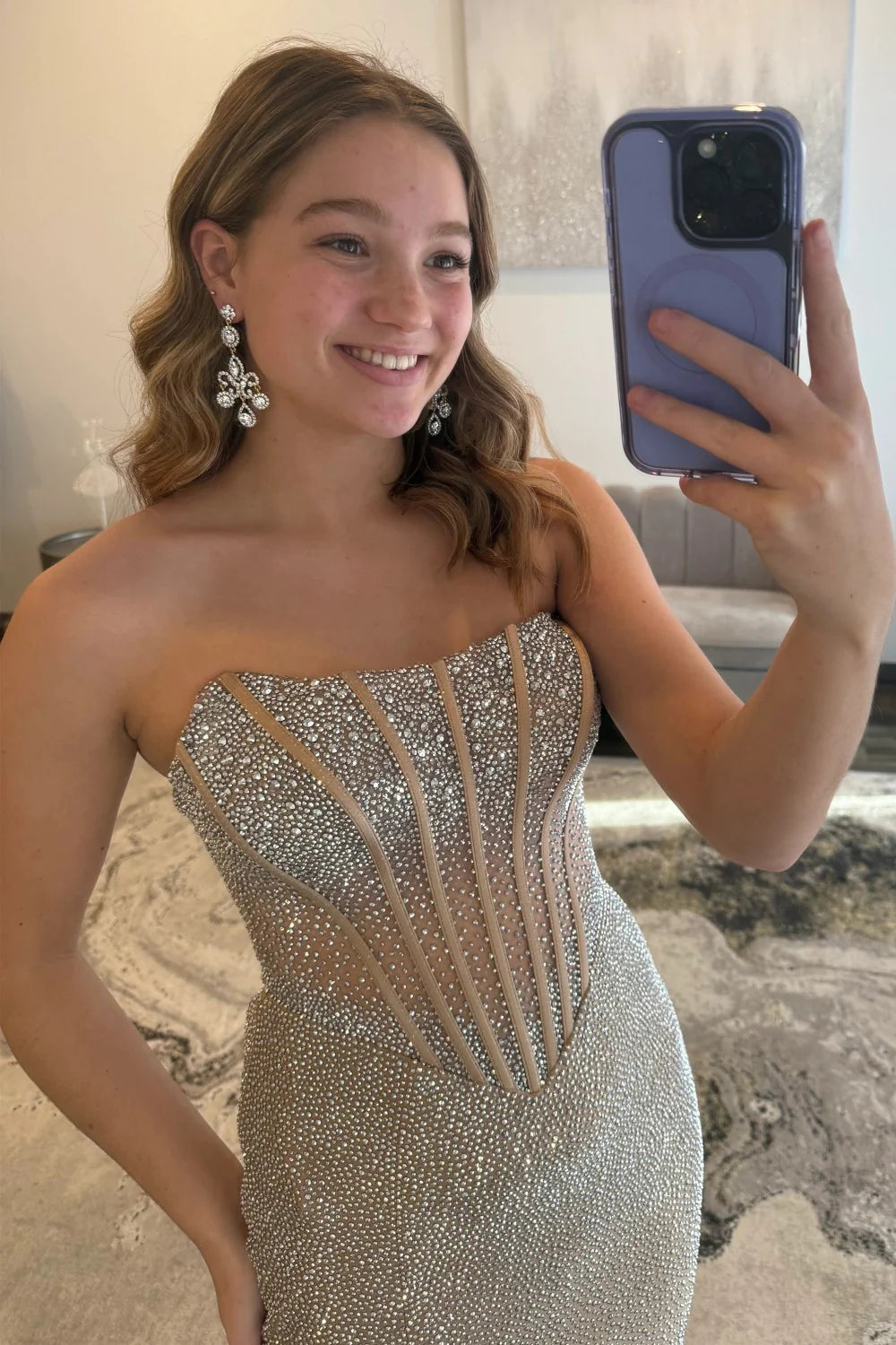 Sparkly Mermaid Strapless Light Blue Corset Prom Dress With Beading AD183