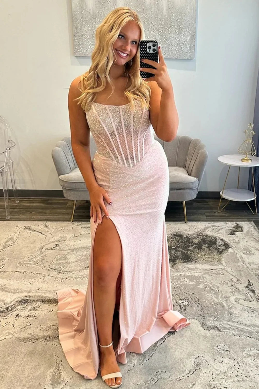 Sparkly Mermaid Strapless Light Blue Corset Prom Dress With Beading AD183
