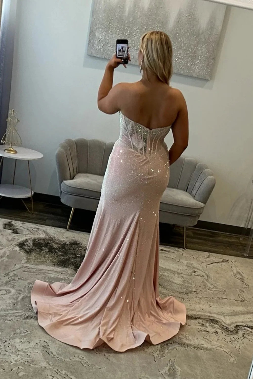 Sparkly Mermaid Strapless Light Blue Corset Prom Dress With Beading AD183