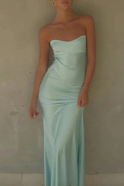 Simple Sheath Sweetheart Aqua Long Party Dress With Open Back AD186