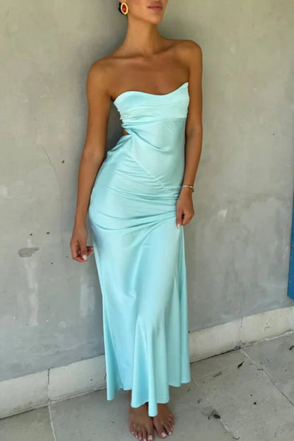 Simple Sheath Sweetheart Aqua Long Party Dress With Open Back AD186