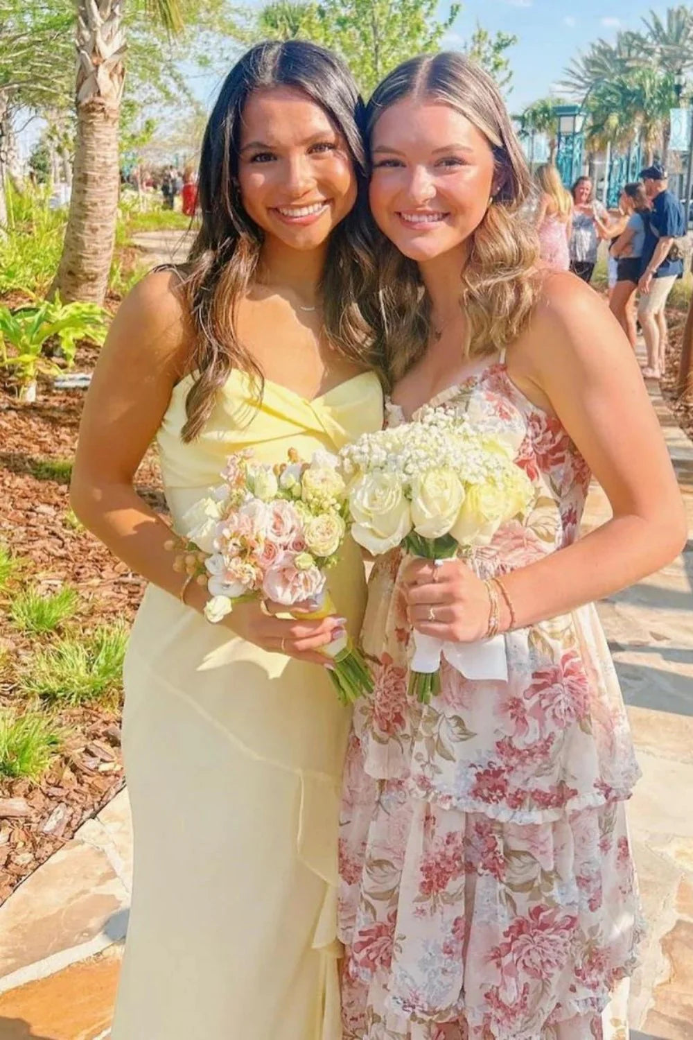 Beautiful A Line Spaghetti Straps Yellow Long Prom Dress With Split Front AD187