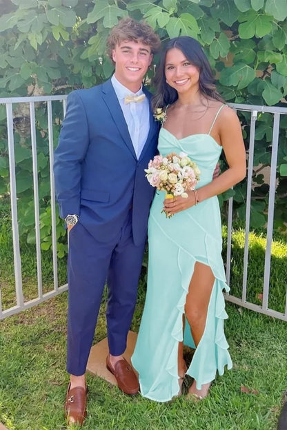 Beautiful A Line Spaghetti Straps Yellow Long Prom Dress With Split Front AD187