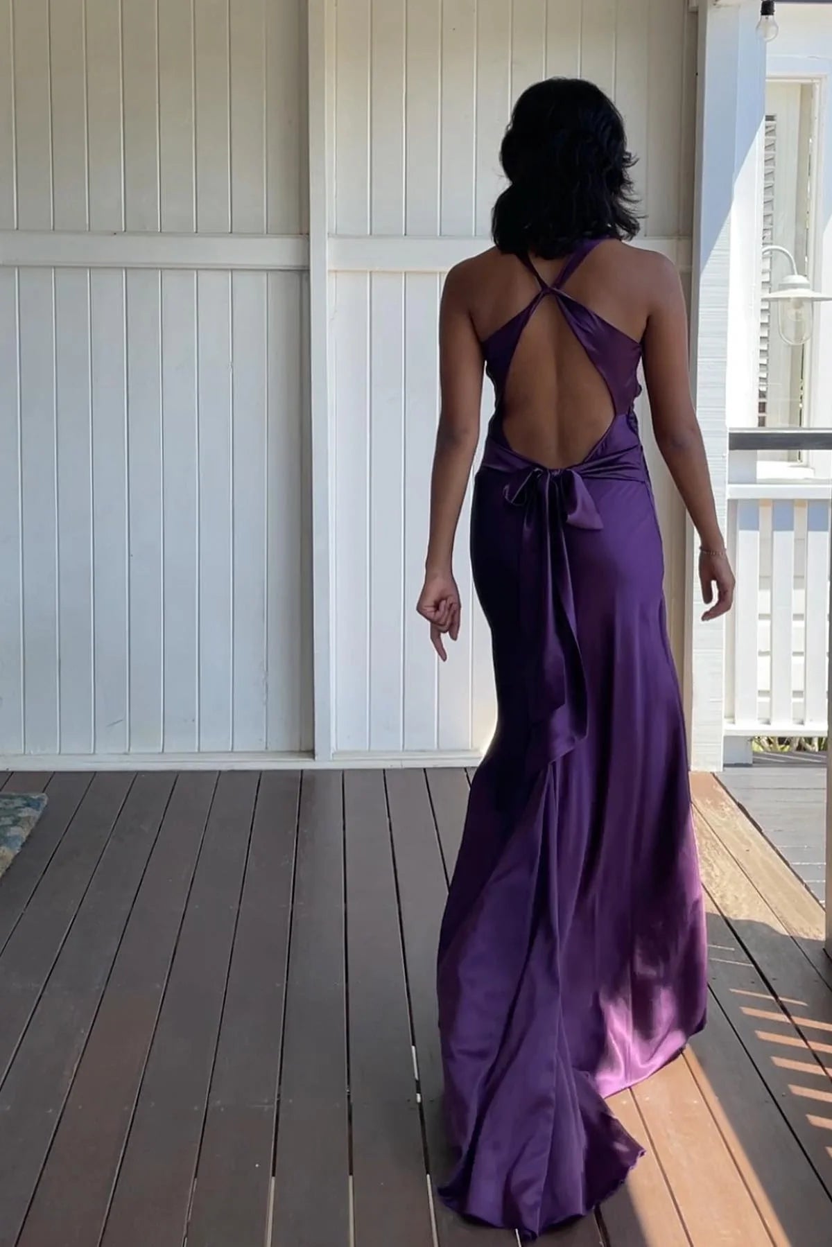 Elegant Mermaid Satin V Neck Prom Dress With Ruched Bodice AD189