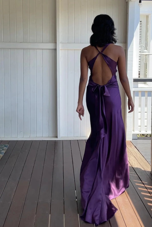 Elegant Mermaid Satin V Neck Prom Dress With Ruched Bodice AD189
