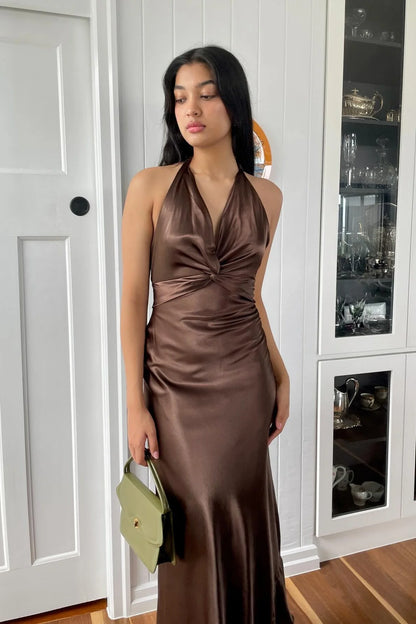 Elegant Mermaid Satin V Neck Prom Dress With Ruched Bodice AD189