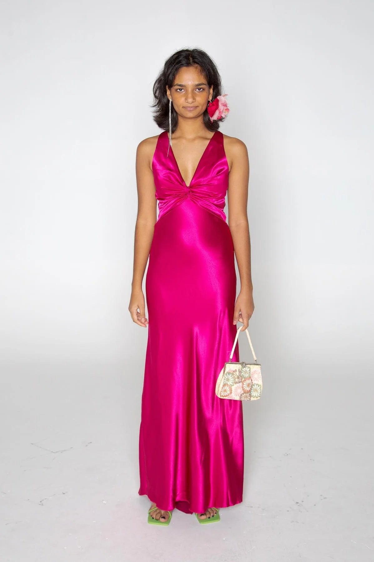 Elegant Mermaid Satin V Neck Prom Dress With Ruched Bodice AD189