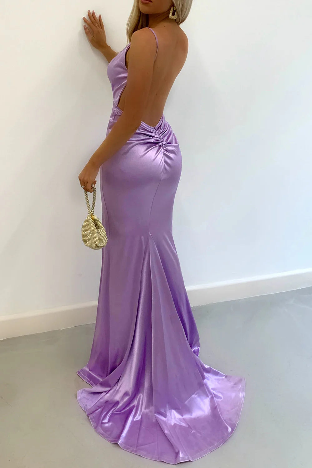Burgundy Satin Spaghetti Strap Mermaid Prom Dress With Open Back AD190