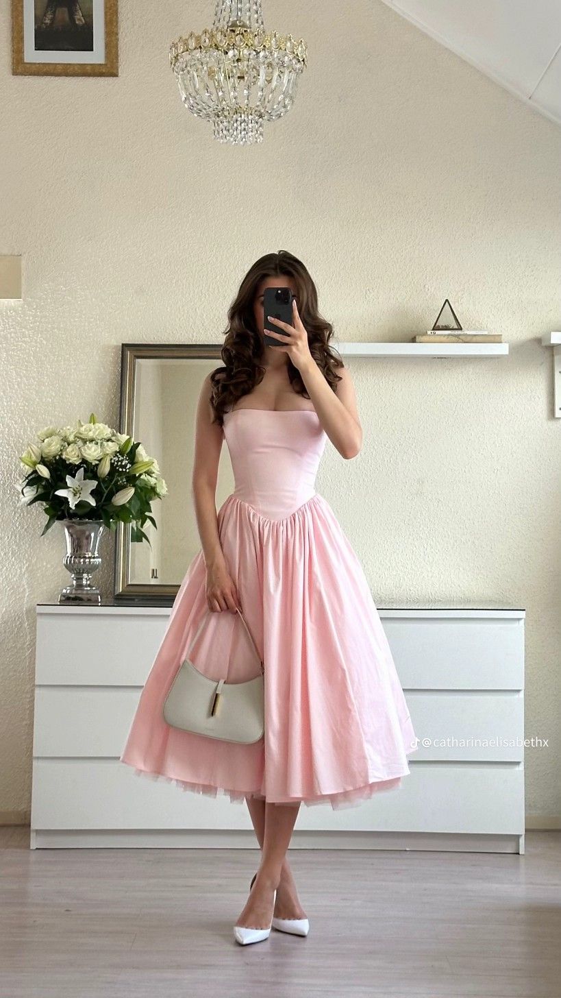 Chic Pink Halter Square Neck A Line Long Prom Dress AD1372