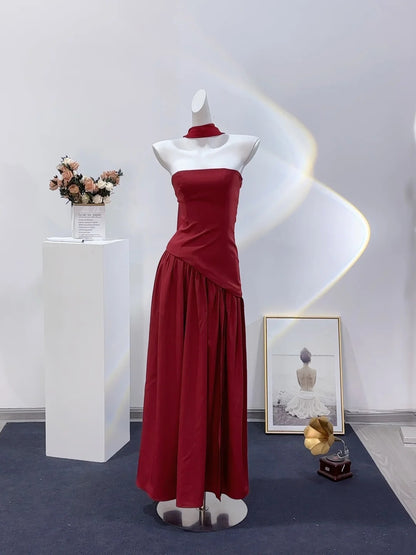 Chic Yellow Strapless Sheath Long Prom Dress With Long Neck Sash AD1378