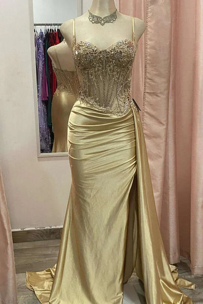 Gorgeous Mermaid Spaghetti Straps Silver Glitter Prom Dress With Split Slit AD199