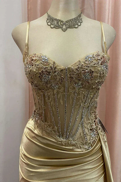 Gorgeous Mermaid Spaghetti Straps Silver Glitter Prom Dress With Split Slit AD199