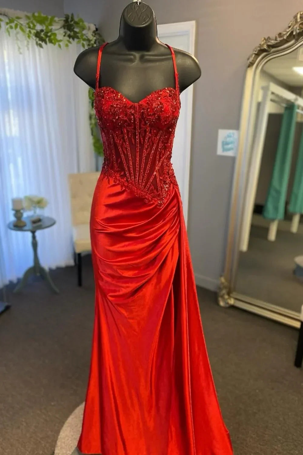 Gorgeous Mermaid Spaghetti Straps Silver Glitter Prom Dress With Split Slit AD199
