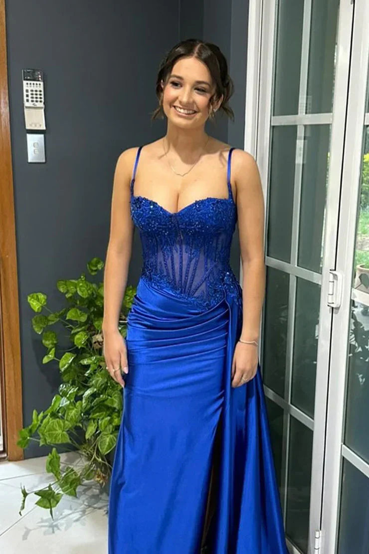 Gorgeous Mermaid Spaghetti Straps Silver Glitter Prom Dress With Split Slit AD199