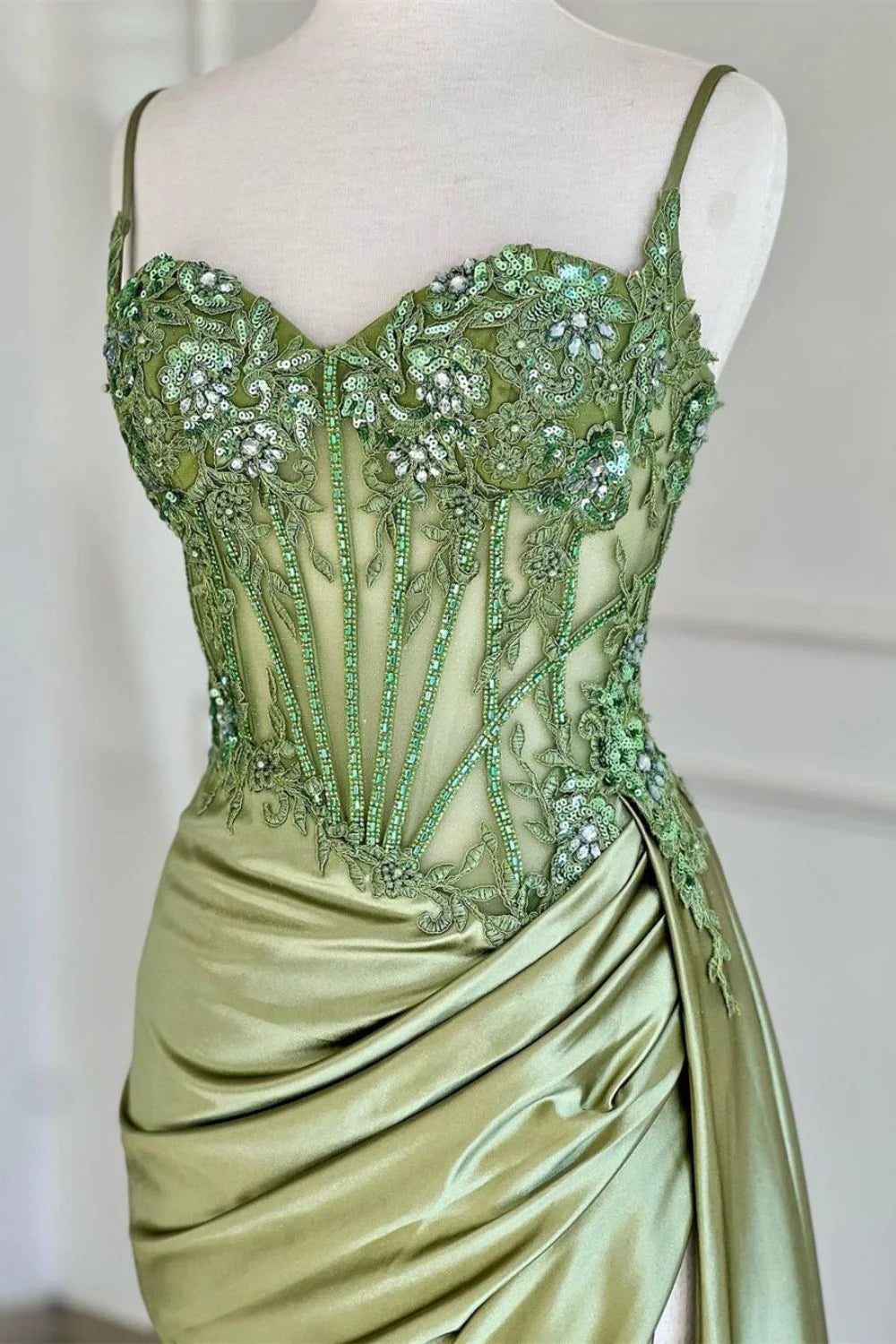 Gorgeous Mermaid Spaghetti Straps Silver Glitter Prom Dress With Split Slit AD199