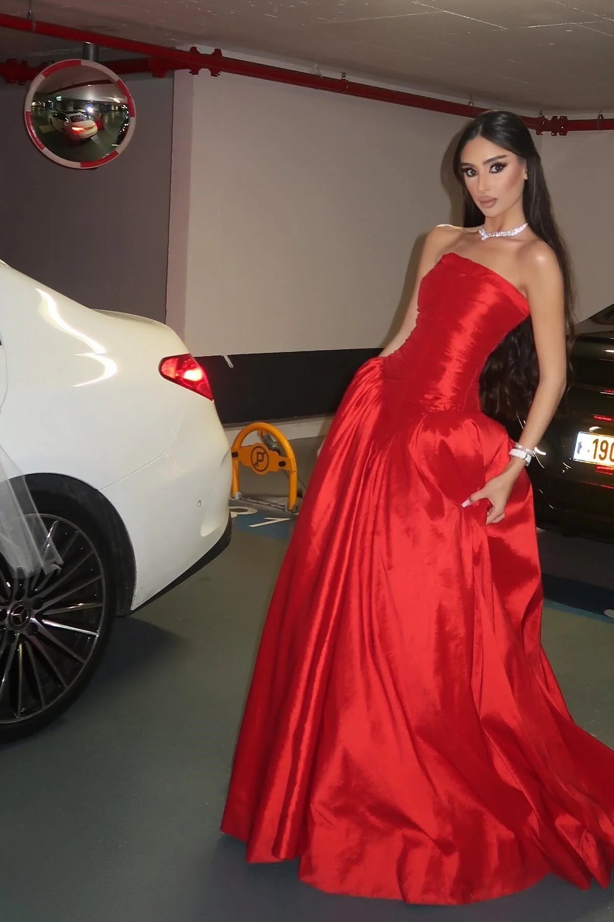 Beauty A Line Strapless Red Satin Long Prom Dress With Ruched AD200
