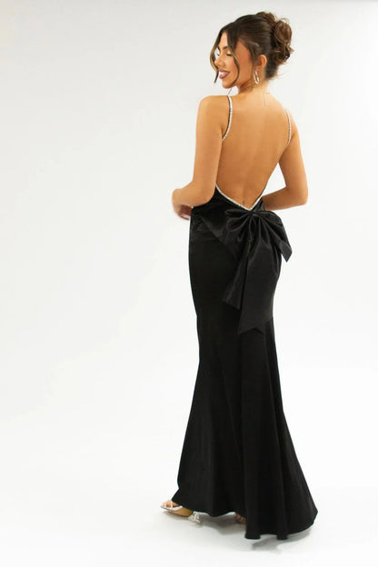 Stylish Mermaid Spaghetti Straps Pink Long Prom Dress With Bowknot AD201