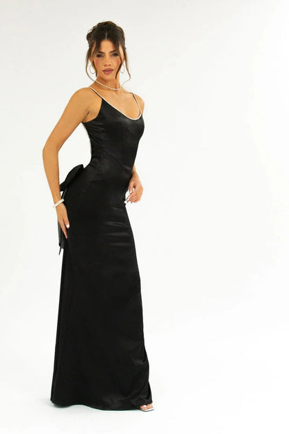 Stylish Mermaid Spaghetti Straps Pink Long Prom Dress With Bowknot AD201